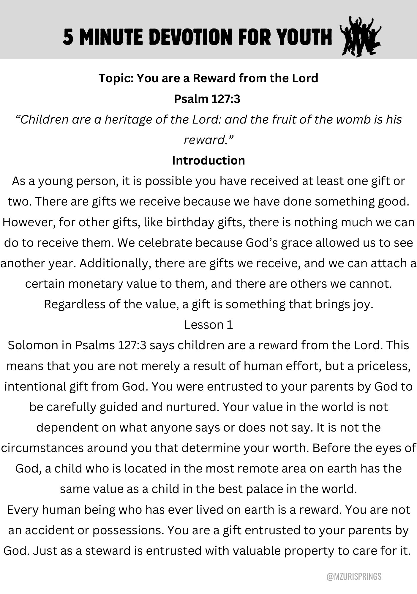 5 Minute Devotions for Youth Free